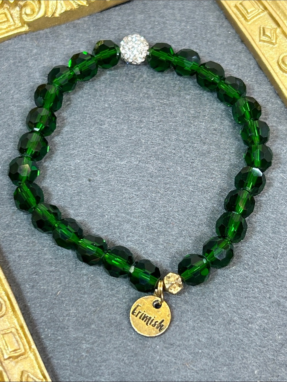 Erimish Emerald Green Crystal Bracelet with Gold Charm